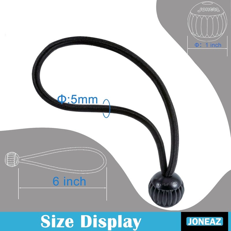 Joneaz Bungee Balls Cord 6 inch Black Heavy Duty, UV Resistant, 50-Piece, High Elastic Real Rubber, for Outdoor Travelling Camping Tarp - Image 2